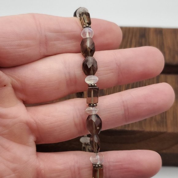 7 Inch 925 Sterling Silver Smoky Quartz And Moonstones Bracelet - Picture 2 of 7
